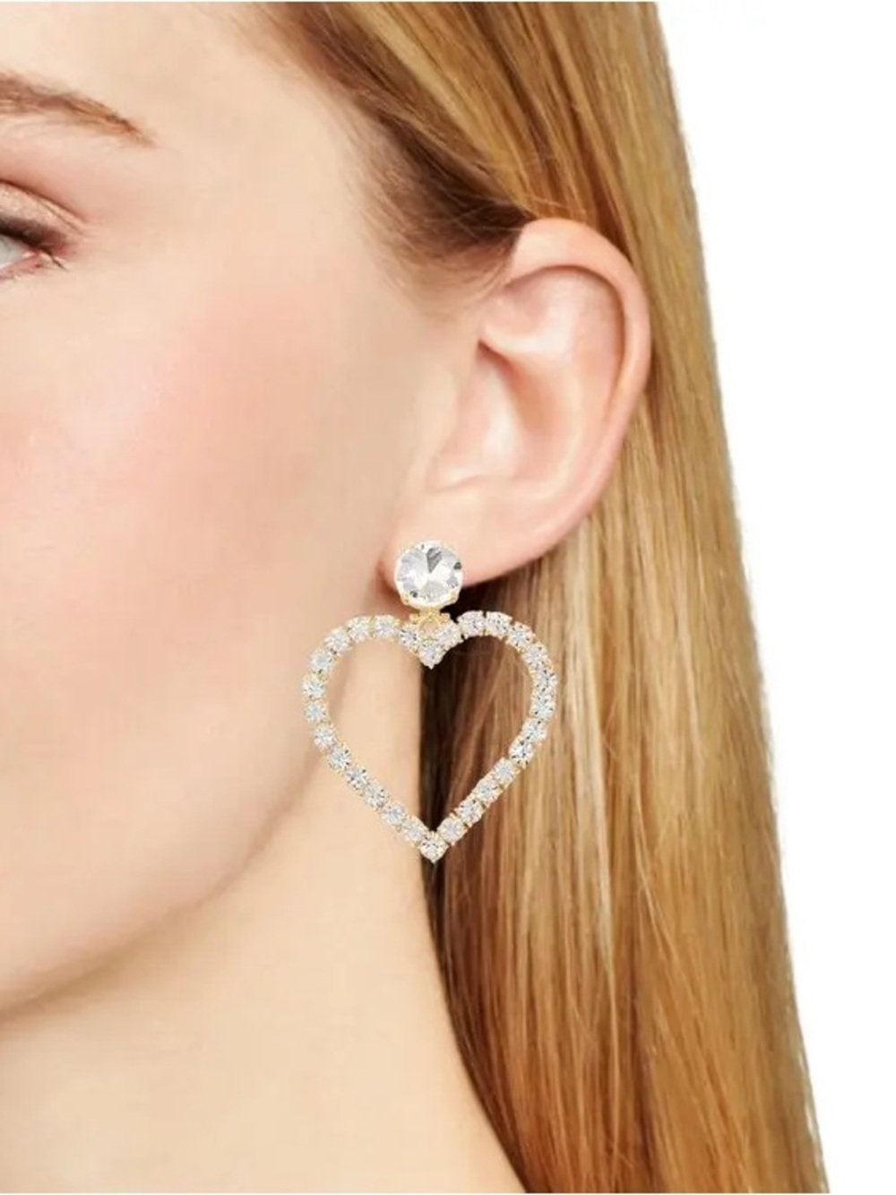AQUA Crystal Big Heart Drop Earrings 14kt Gold Plated NWT